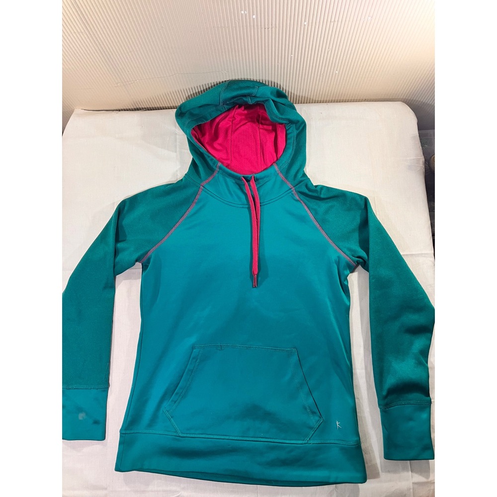 Danskin Now Teal Pink Trim Hoodie Sweatshirt S/CH 4-6 Fleece Lined Activewear